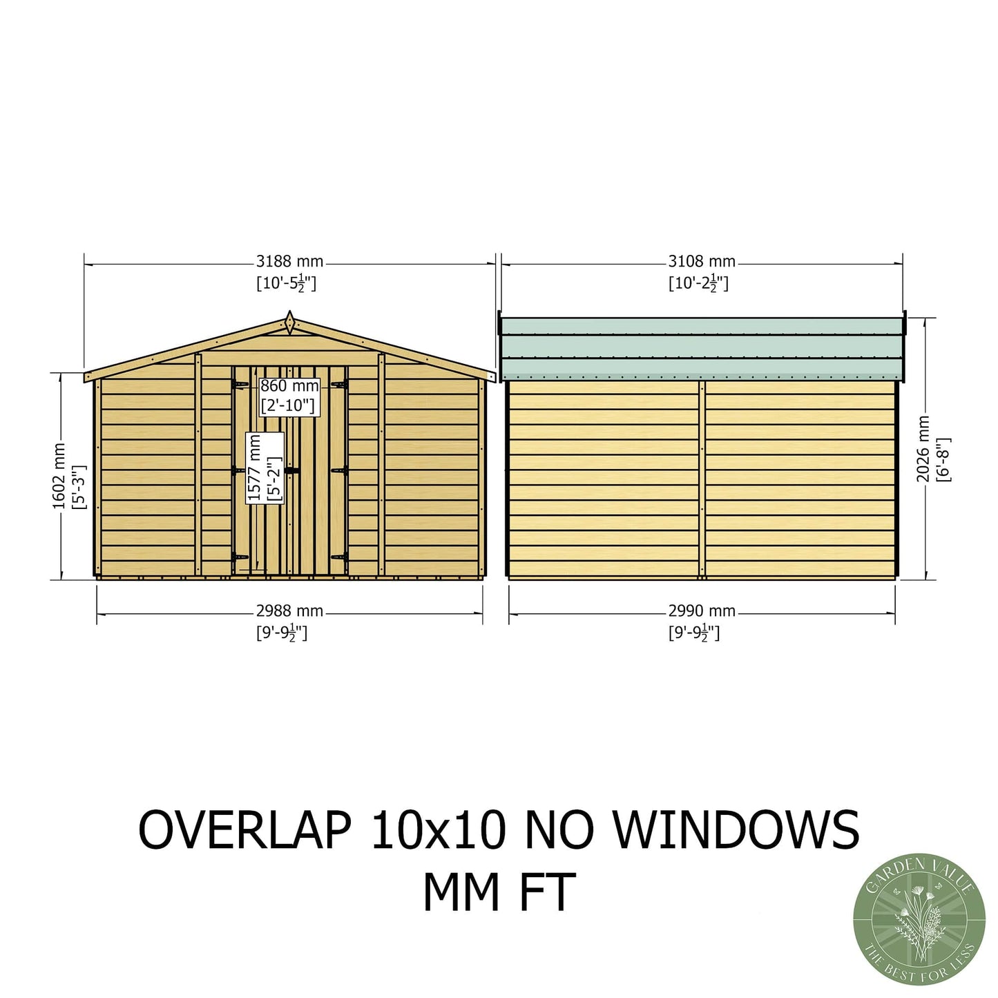 Shire Overlap Double Door Shed - 10x15ft