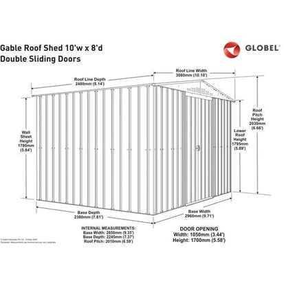 Globel 10 x 8 Metal Apex Shed - Heritage Green