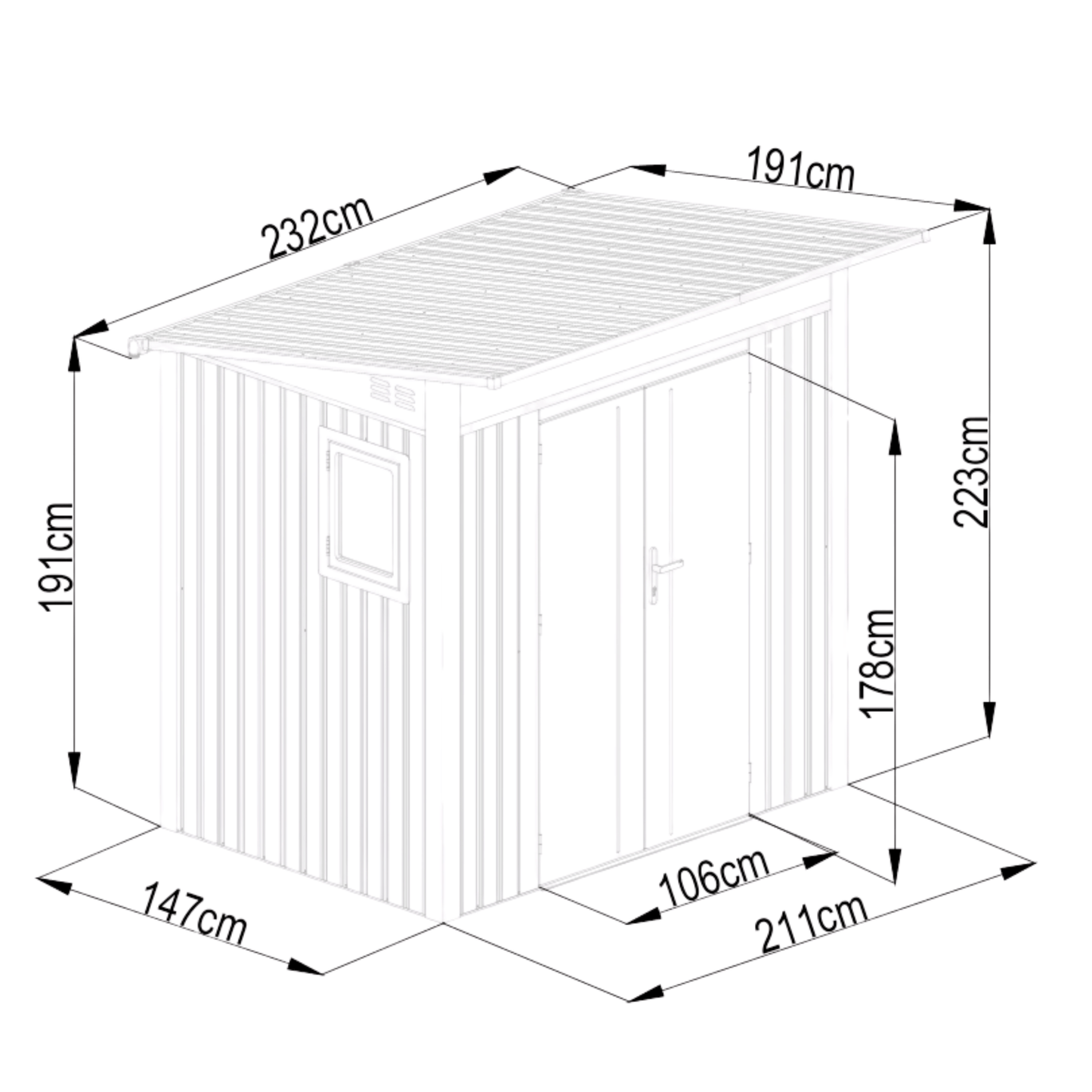 Lotus Minos 7 x 6 Pent Aluminium Metal Shed - White