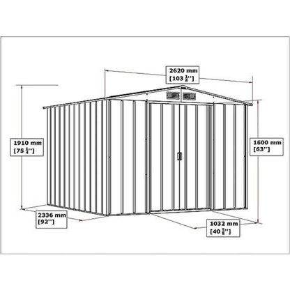 Sapphire 8ft x 8ft Apex Metal Shed - Green