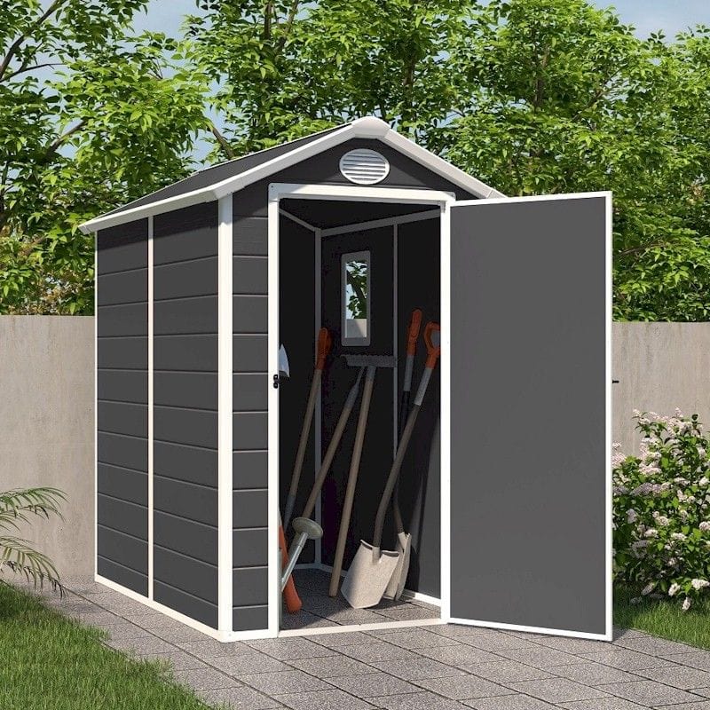 Jasmine 4x6 Plastic Apex Shed - Ash Grey with Foundation Kit