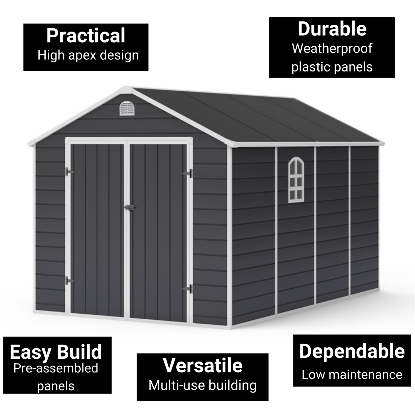 Lotus Sono Plastic Storage Shed - 8x12 with Foundation Kit