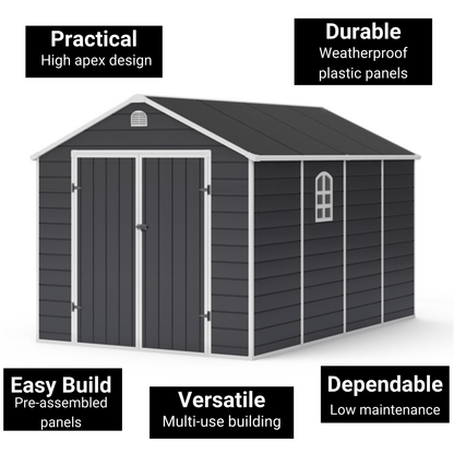 Lotus Sono Plastic Storage Shed - 8x12 with Foundation Kit