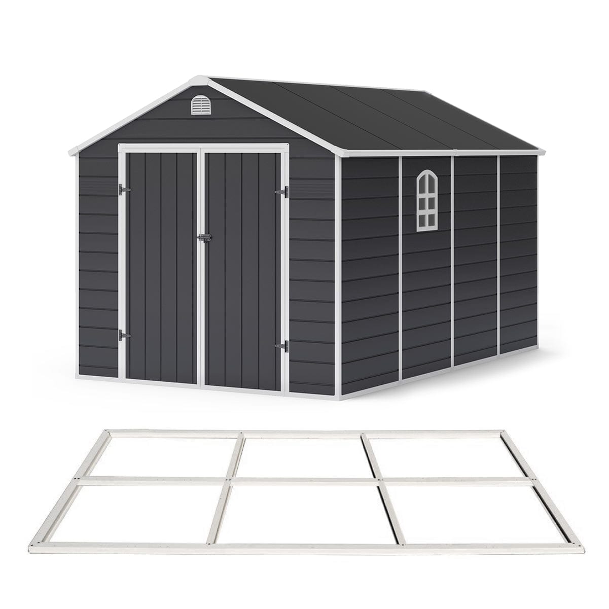 Lotus Sono Plastic Storage Shed - 8x12 with Foundation Kit