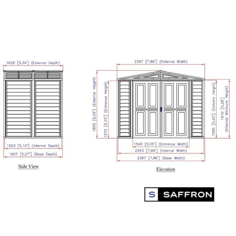 Saffron 8'x5' 3" Vinyl Garden Shed with Foundation Kit