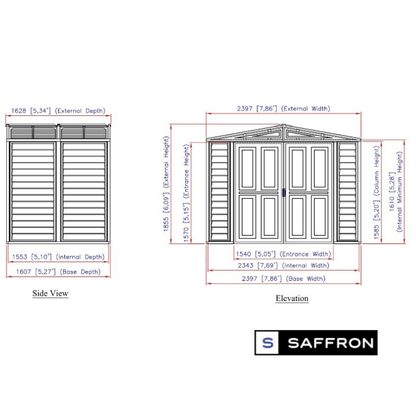 Saffron 8'x5' 3" Vinyl Garden Shed with Foundation Kit