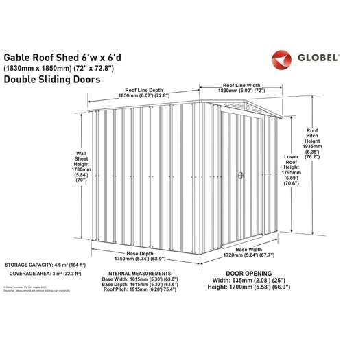 Globel 6 x 6ft Grey Apex Metal Garden Shed