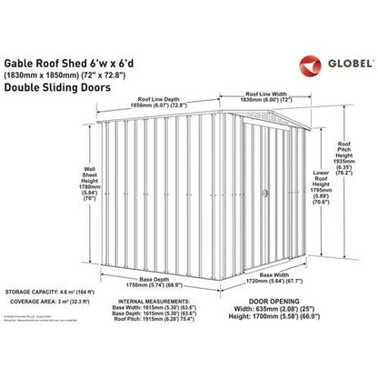 Globel 6 x 6ft Grey Apex Metal Garden Shed