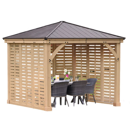 Yardistry 10ft x 10ft (3m x 3m) Meridian Gazebo with Triple Privacy Wall