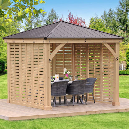 Yardistry 10ft x 10ft (3m x 3m) Meridian Gazebo with Triple Privacy Wall