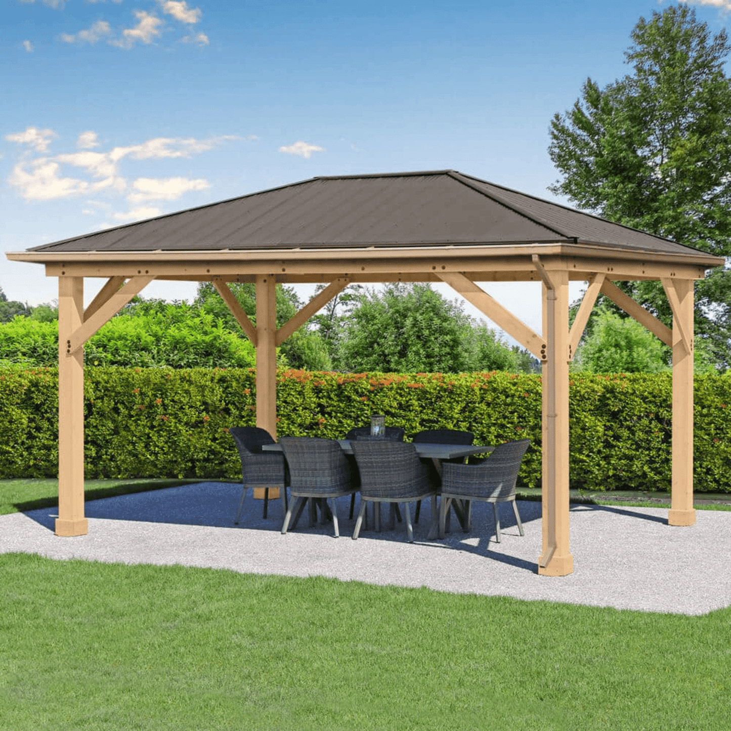 Yardistry Meridian Gazebo 12ft x 16ft (3.7m x 4.9m) with Rain Guttering