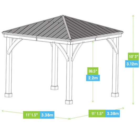 Yardistry Wooden Gazebo 12ft x 12ft (3.7m x 3.7m) with Rain Guttering Meridian Series