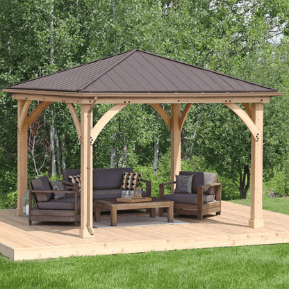 Yardistry Wooden Gazebo 12ft x 12ft (3.7m x 3.7m) with Rain Guttering Meridian Series