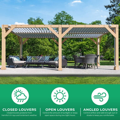 Yardistry 10ft x 20ft (3m x 6m) Meridian Pergola with Louvered Roof