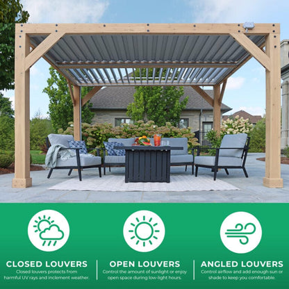 Yardistry 10ft x 12ft (3m x 3.7m) Meridian Pergola with Louvered Roof